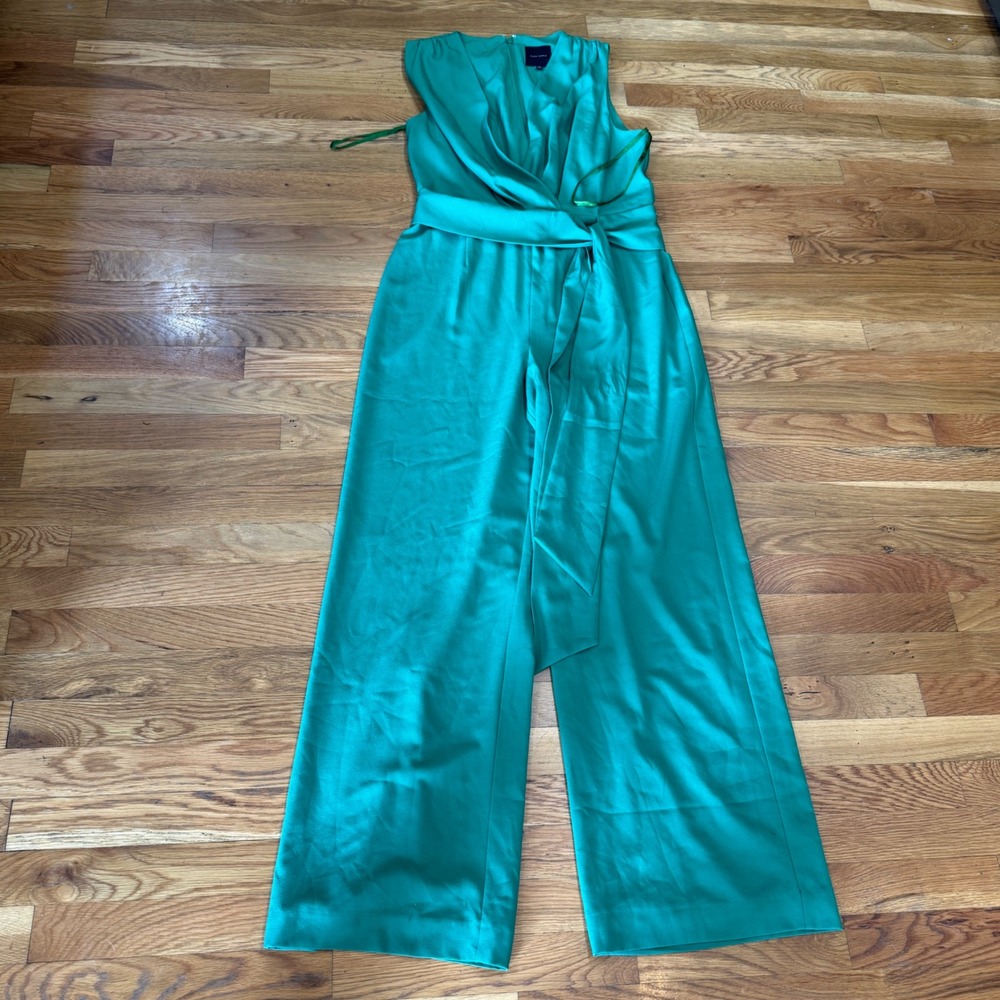 Alex Marie  Green Tie Waist Faux Wrap‎ Wide Leg Formal Dressy Jumpsuit 10